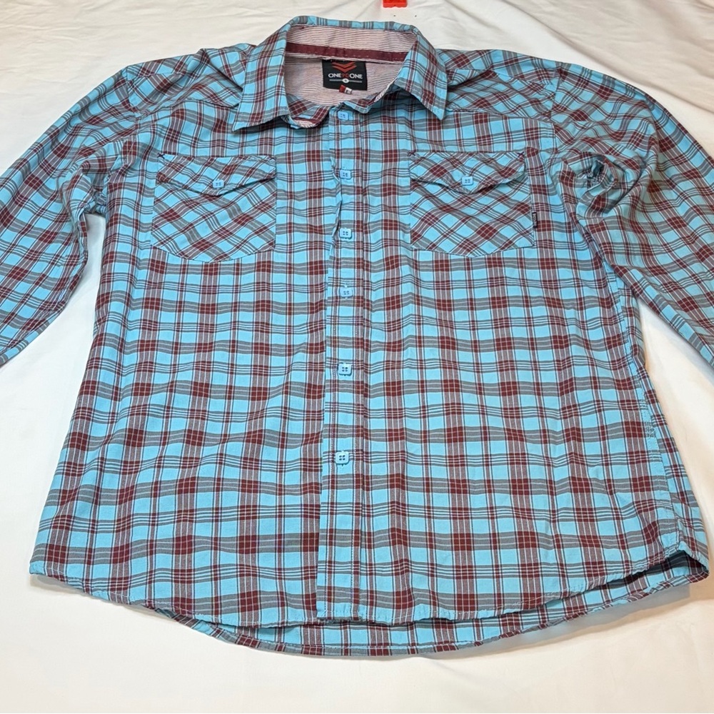 Casual Teal and Maroon Plaid Button-Down Shirt
